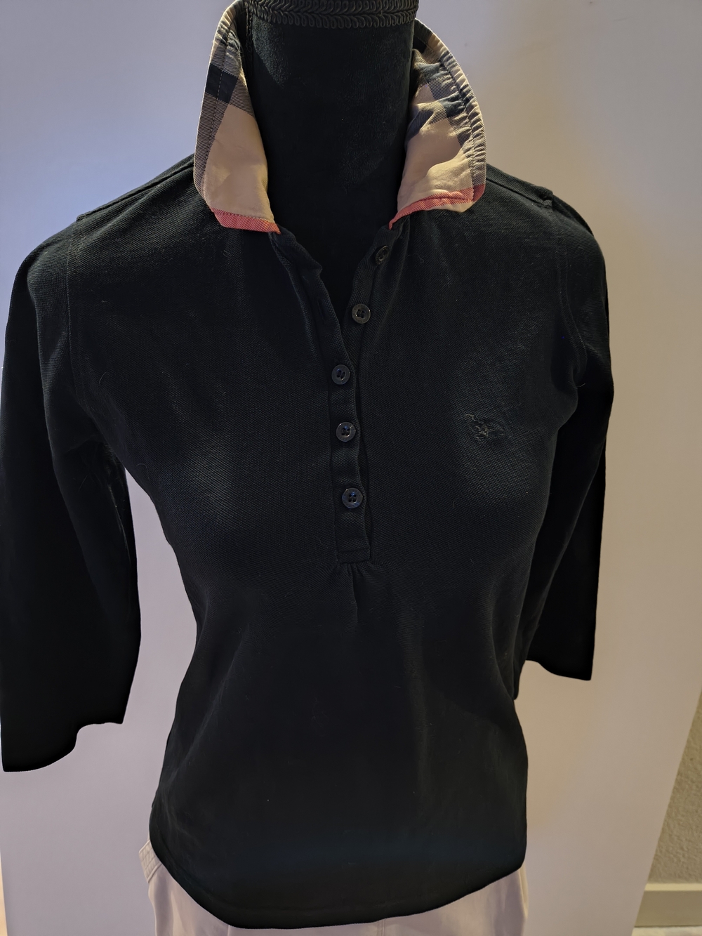 Classic Black Button-Down Polo Shirt with Contrast Collar